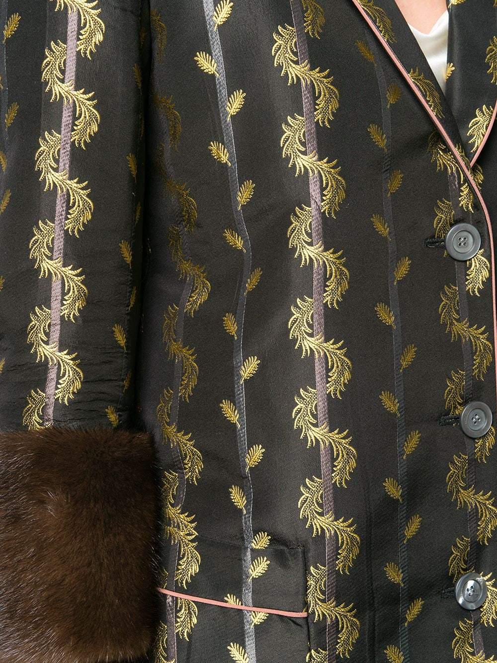 Gucci 2016 metallic leaf print blazer with tailored fit and stylish design, featuring a vibrant leaf pattern on high-quality fabric.