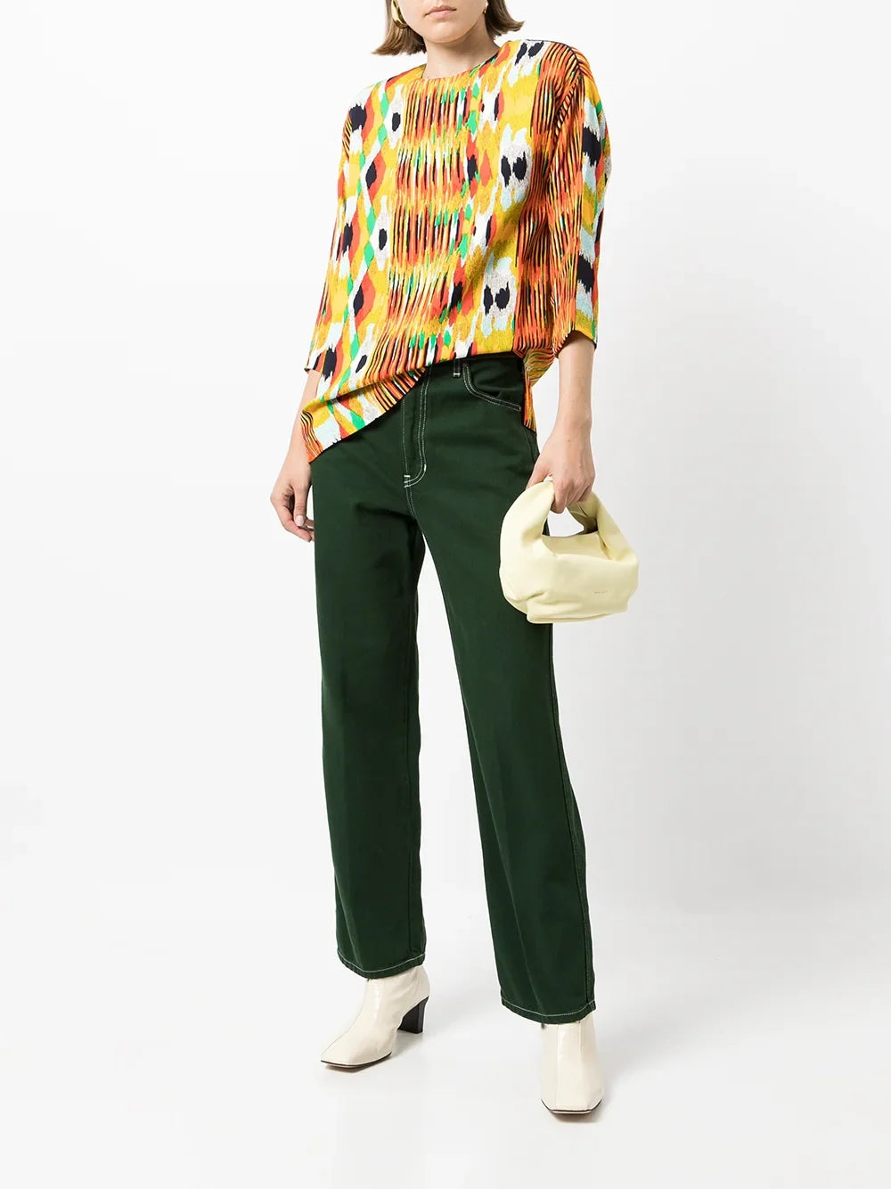 Celine printed crew neck blouse featuring a stylish design, long sleeves, and lightweight fabric, perfect for casual or office wear.