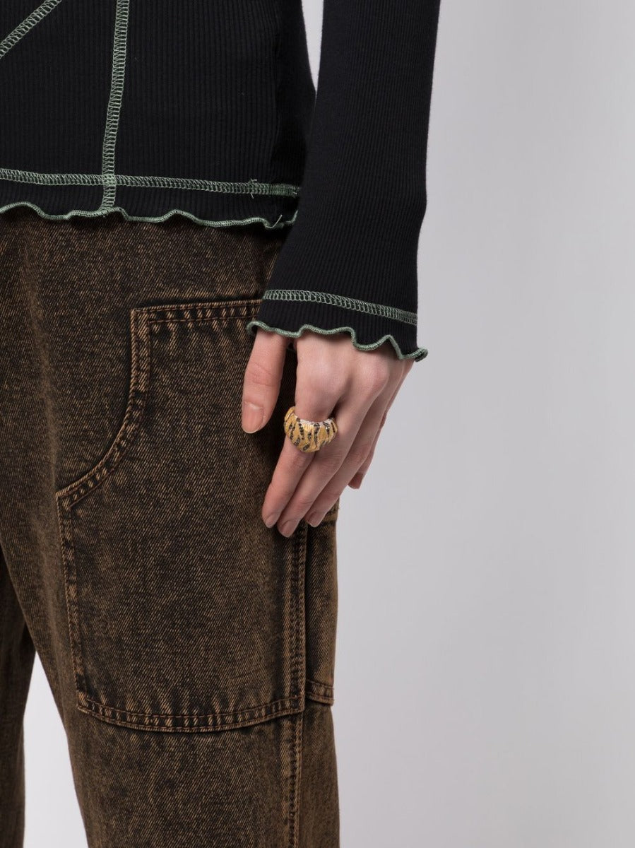 Vintage Finds 1970s tiger gold and black diamond ring showcasing bold design and intricate details on the band.