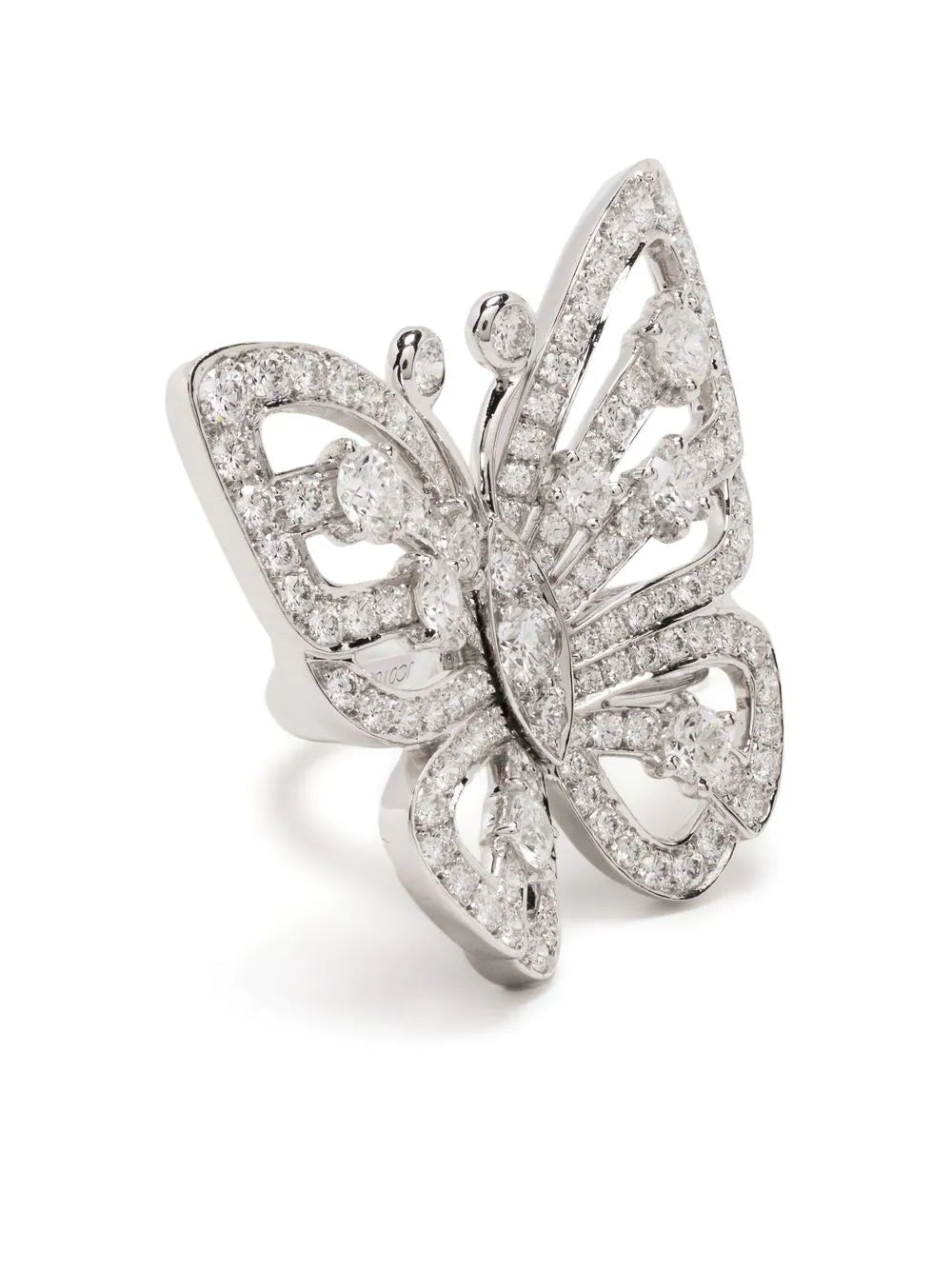 Elegant Van Cleef & Arpels butterfly ring featuring intricate design with a delicate butterfly motif in sterling silver.