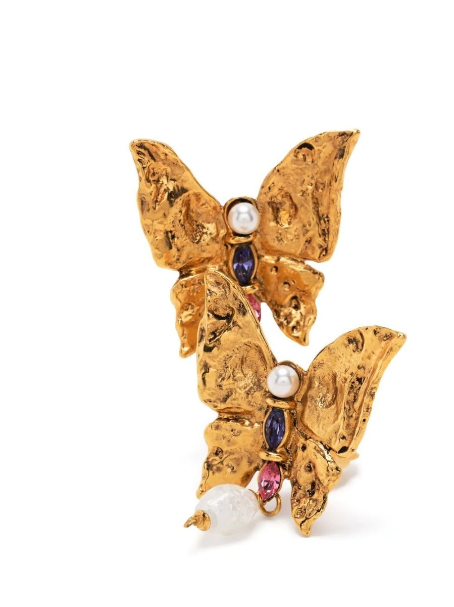 Saint Laurent Rive Gauche clip-on earrings featuring gold-tone metal with decorative design, perfect for stylish accessories.