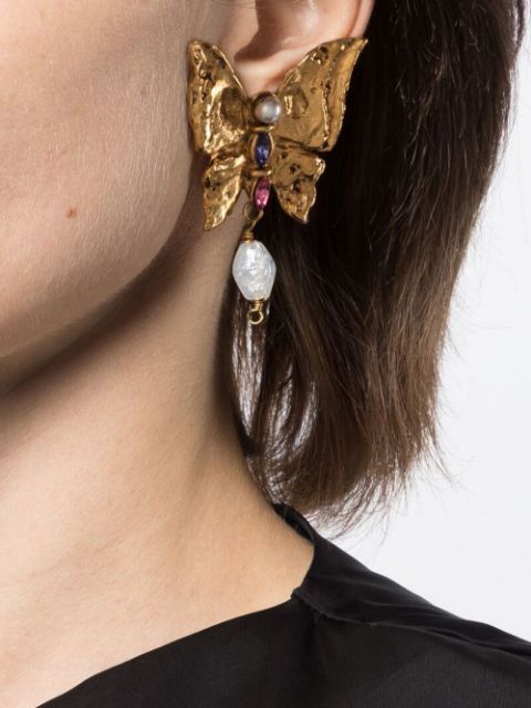 Saint Laurent Rive Gauche clip-on earrings with gold-tone finish and modern geometric design for stylish accessory wear.