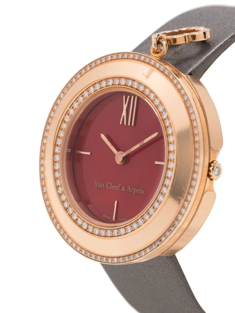 Van Cleef & Arpels rose gold charms watch with intricate details and elegant design, showcasing a luxurious timepiece.