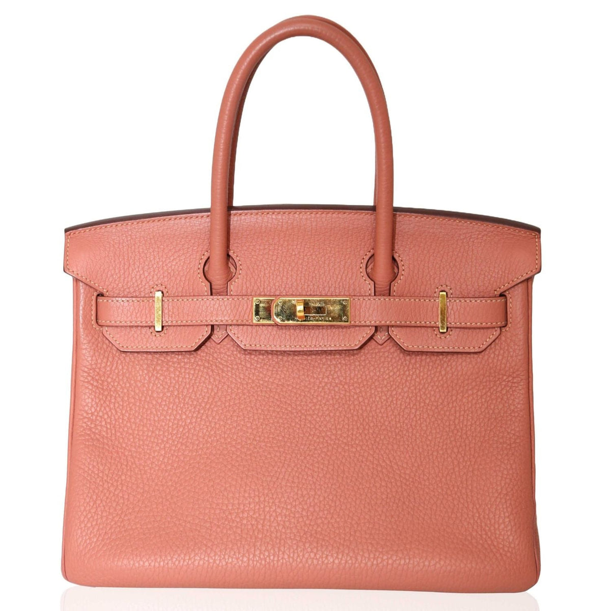 Hermès Birkin 30 Rose Tea Togo GHW top handle bag with gold hardware, showcasing its luxurious leather and elegant design.