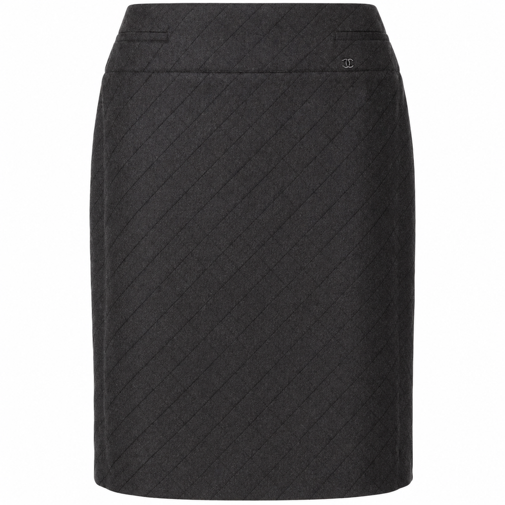 Chanel 2004 diamond-pattern pencil skirt with tailored fit and elegant design, showcasing fine craftsmanship and classic style.