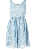 Miu Miu Guipure lace dress with intricate floral pattern and delicate detailing, shown on a model.