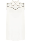 Miu Miu studded sleeveless blouse with a fitted design and decorative embellishments on the front.