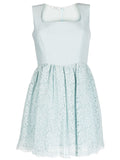 Miu Miu lace A-line dress with intricate detailing, sleeveless design, and elegant fit perfect for stylish occasions.