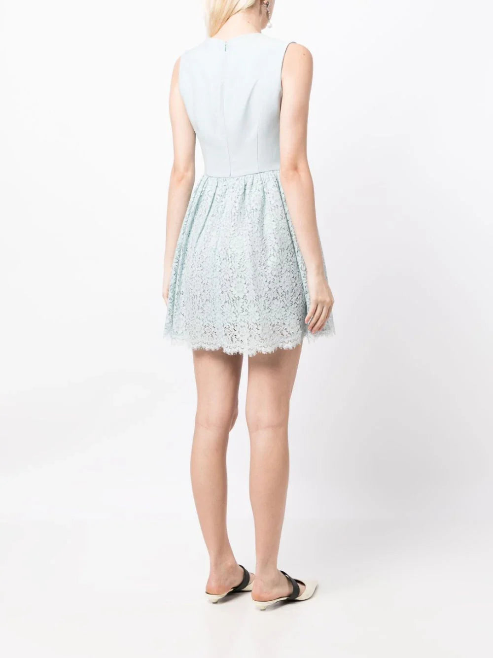 Miu Miu lace A-line dress with delicate floral lace fabric and elegant fit, perfect for formal or special occasions.