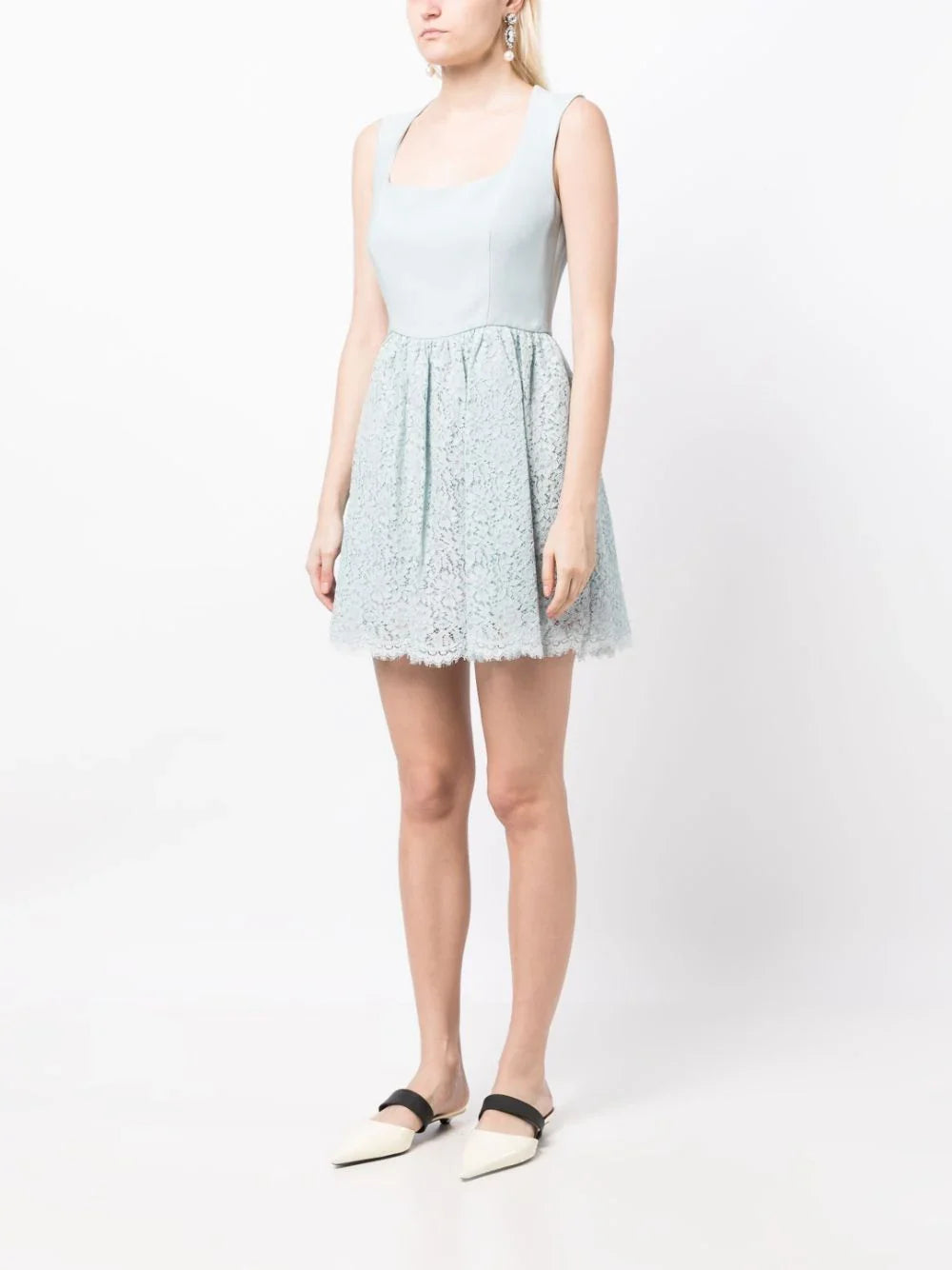 Miu Miu lace A-line dress with delicate fabric and elegant design, perfect for formal occasions.