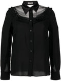 Miu Miu sheer-panelled long sleeve shirt featuring transparent panels and classic button-up design.
