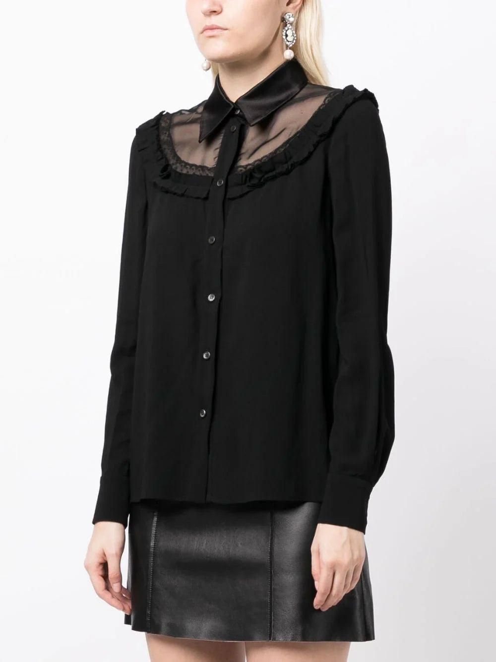 Miu Miu sheer-panelled long sleeve shirt with lightweight fabric and subtle detailing, perfect for stylish casual wear.