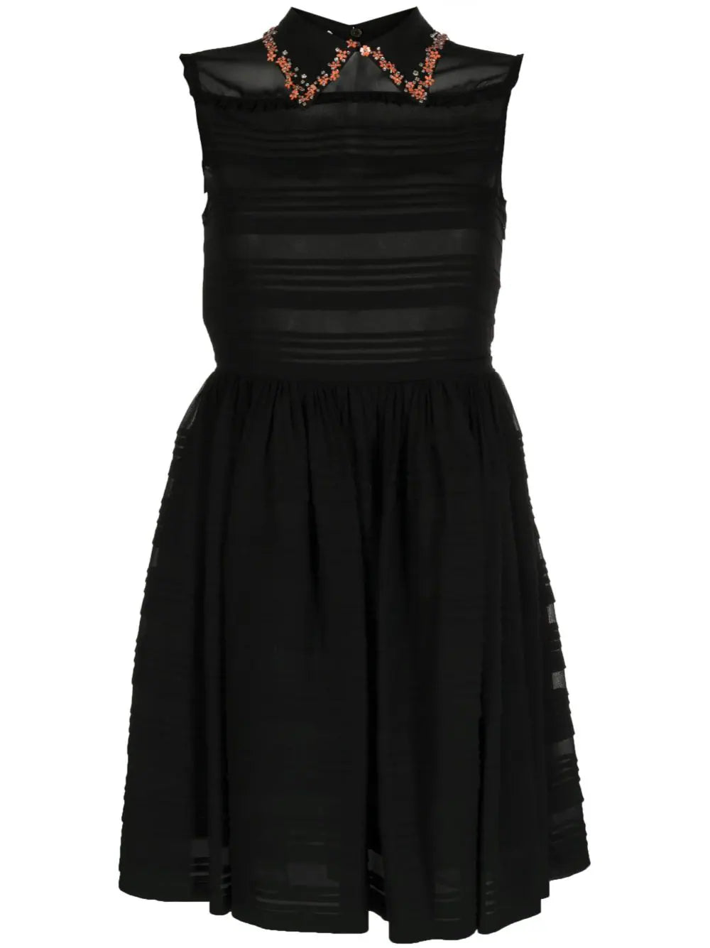 Miu Miu sleeveless dress with collar embellishments, featuring a stylish and elegant design perfect for special occasions.