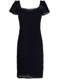Prada floral lace empire waist dress with delicate lace details and fitted bodice, perfect for elegant occasions.
