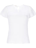 Prada short-sleeved crochet top with intricate knit pattern, stylish and lightweight for casual or trendy outfits.