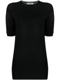 Prada short-sleeved wool knit T-shirt, stylish tops with a textured wool fabric and classic fit, displayed on a plain background.