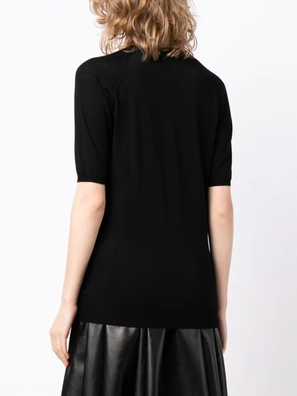 Prada short-sleeved wool knit T-shirt, cozy tops with a classic fit, featuring a smooth wool texture and clean design.