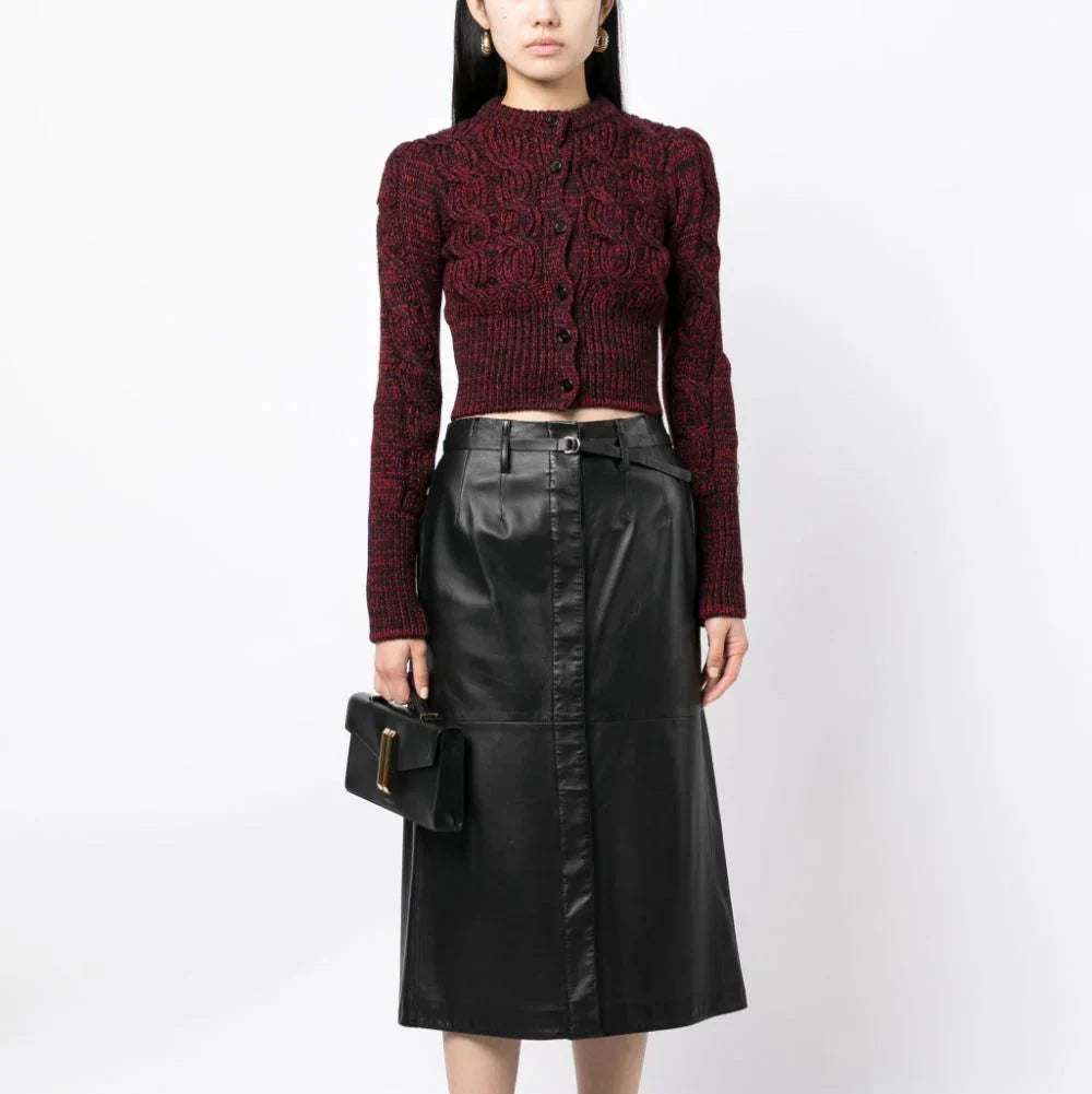 Prada chunky knit cardigan, cozy tops featuring thick textured knit in neutral tones, casual fall fashion layer.
