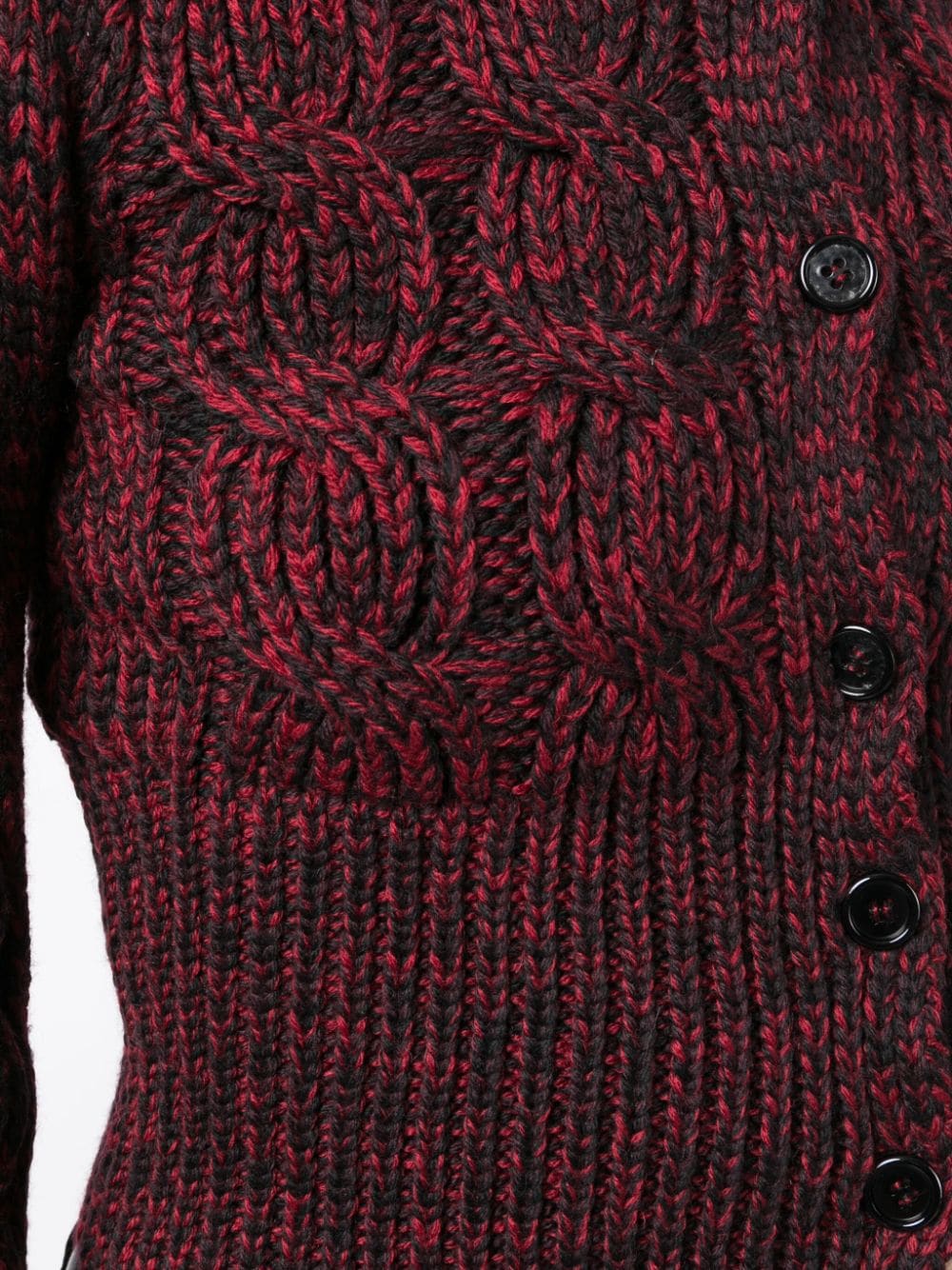 Prada chunky knit cardigan in soft, textured fabric, featuring a cozy, oversized fit and classic design.
