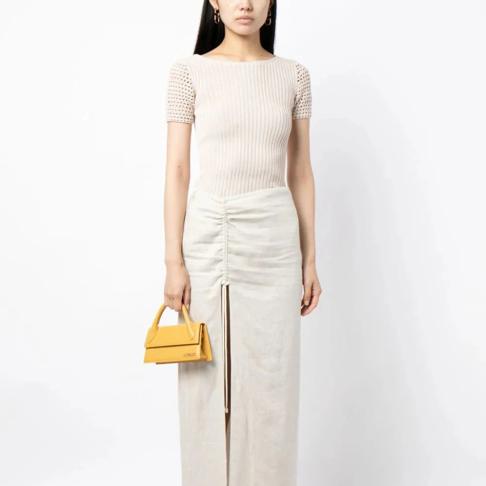 Prada crochet detailed knot top, stylish women's blouse with intricate crochet design and knot detail, perfect for casual or chic outfits