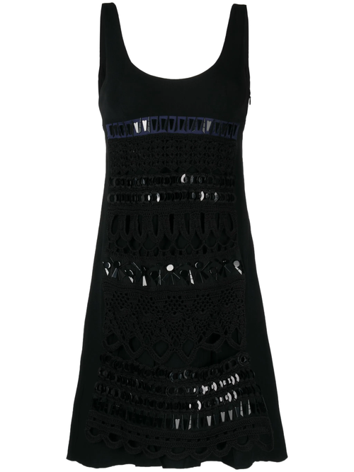 Prada 2005 panelled sleeveless dress with a fitted silhouette and sleek design, shown in a high-resolution image.
