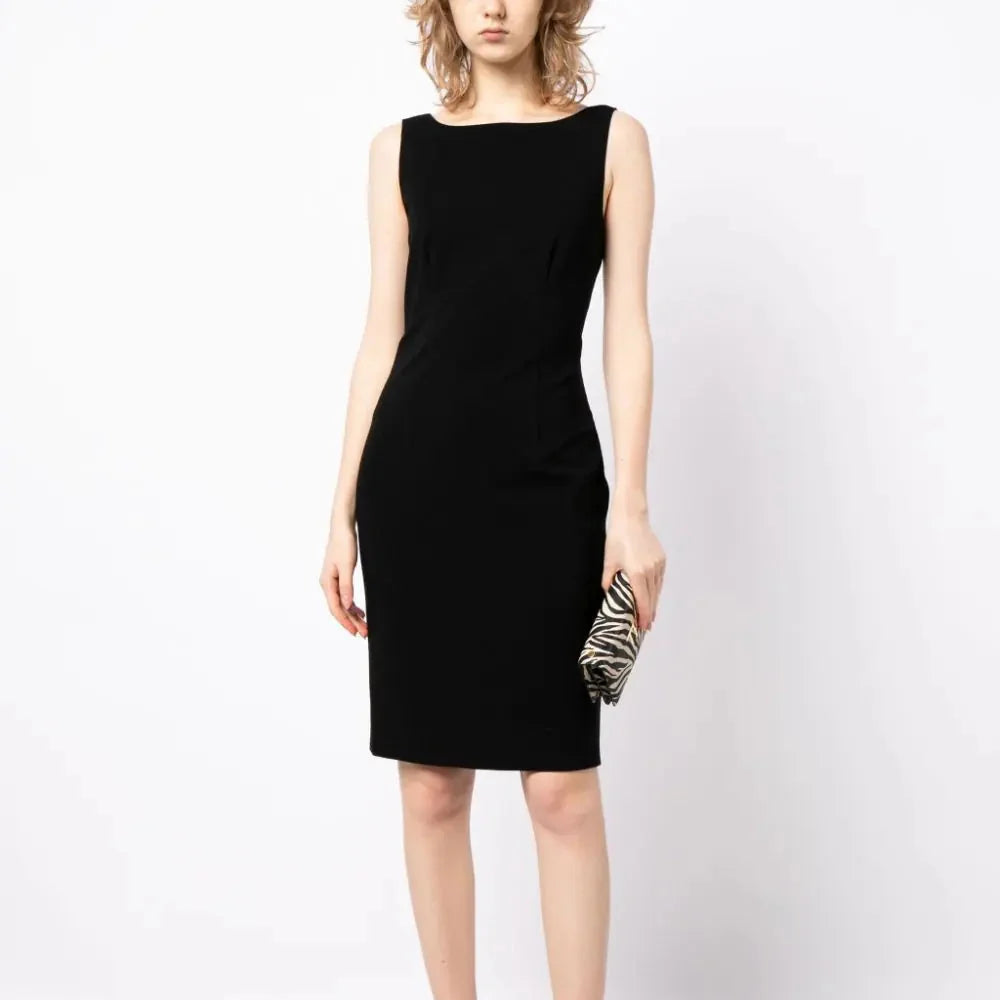 Prada scoop back sleeveless dress with fitted bodice and flowy skirt, stylish and elegant for summer occasions.
