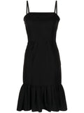 Prada ruffle hem crepe dress with flowing fabric and elegant design, showcasing a stylish women's dress on a white background.