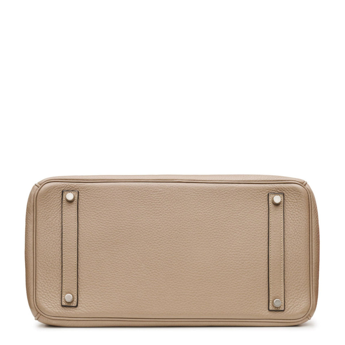 Hermès Birkin 35 Etoupe Togo leather top handle bag with gold hardware, showcasing its structured design and elegant craftsmanship.
