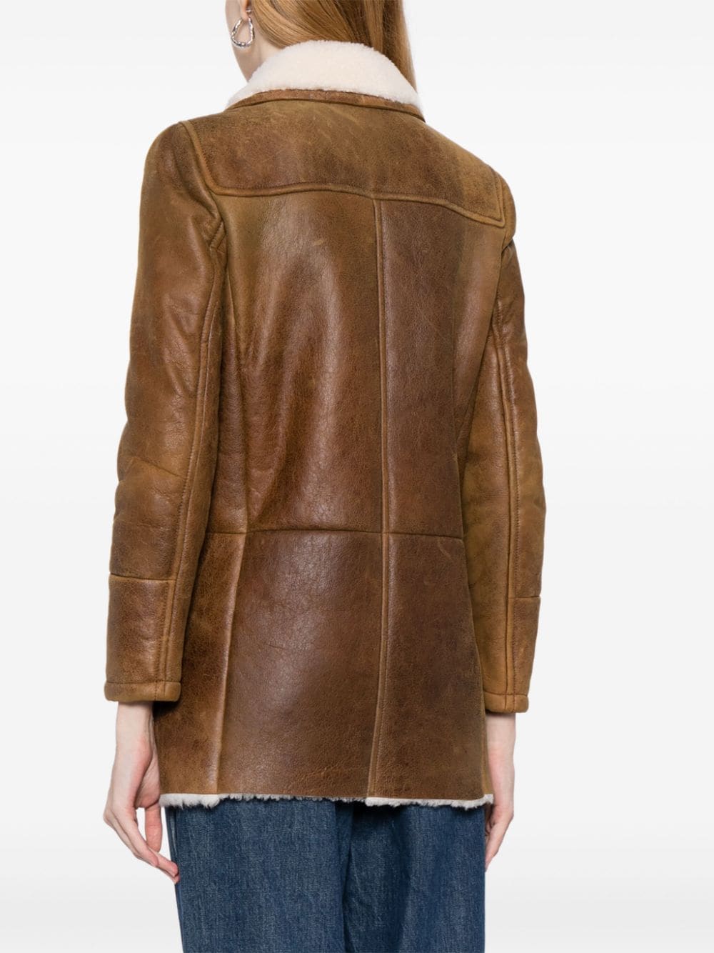 Prada shearling jacket with a cozy, textured collar and stylish design, perfect for cold weather wear.
