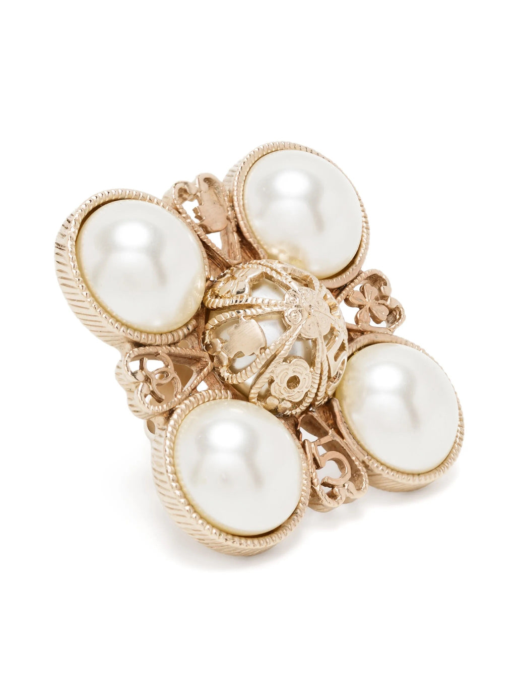 Chanel Motifs Pearl Ring featuring a gold band with pearl accents, elegant jewelry for sophisticated style