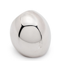 Silver round-shaped Saint Laurent ring with smooth band, showcased against a neutral background.