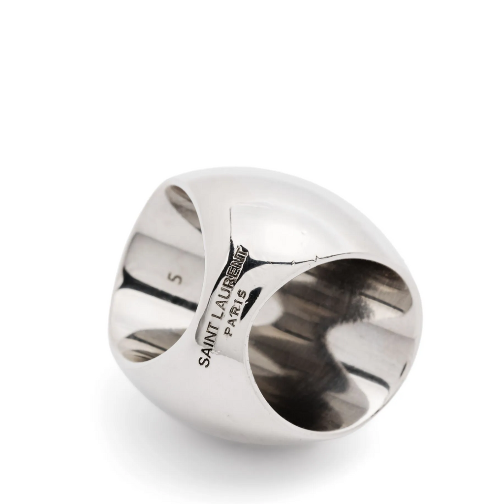 Round-shaped silver ring from Saint Laurent featuring sleek, minimalist design and polished finish.