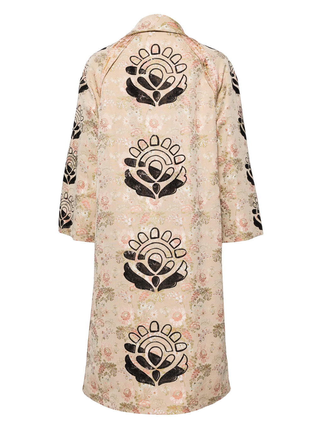 Prada embroidered floral coat featuring intricate floral embroidery on a stylish coat silhouette.