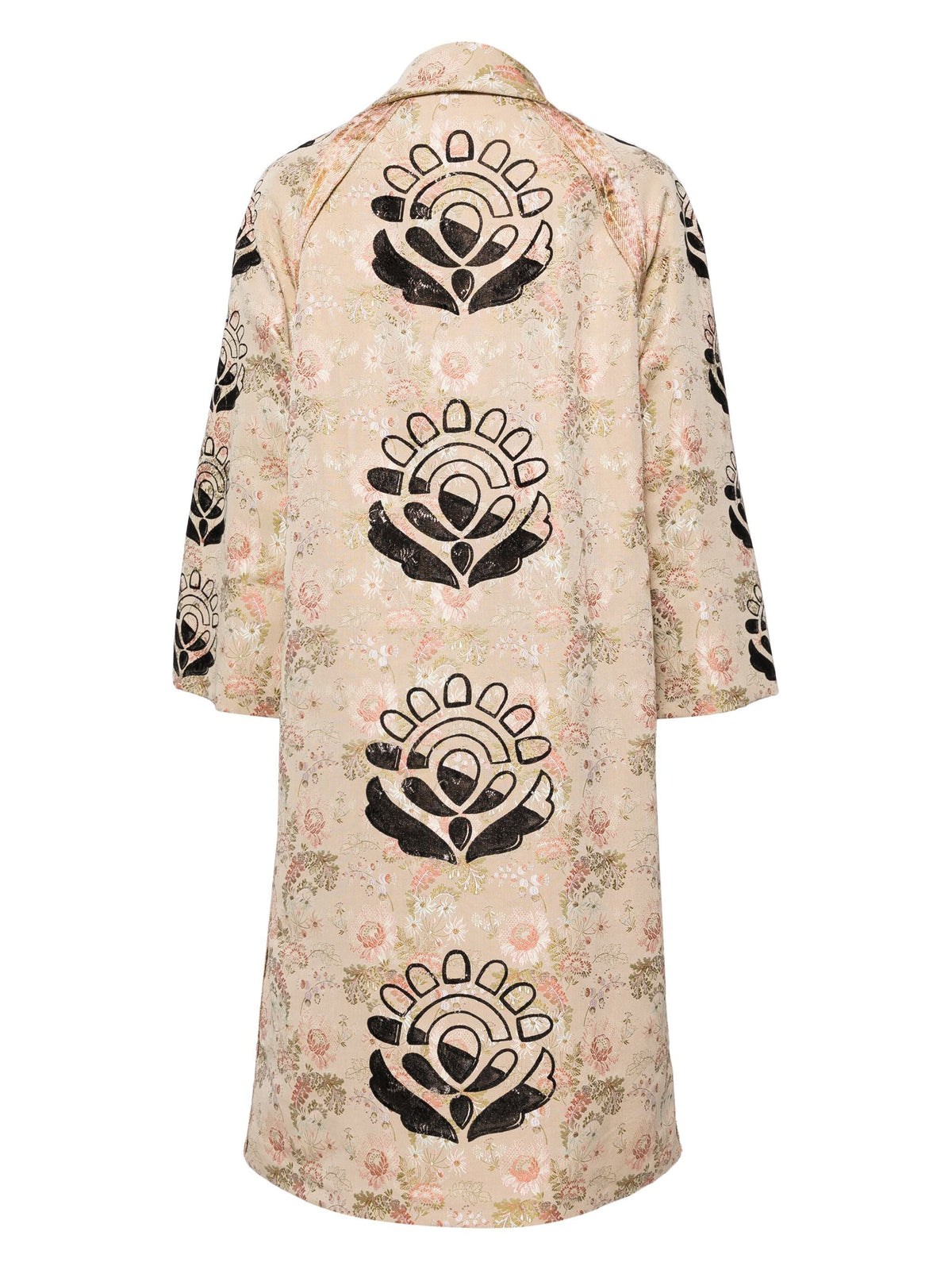 Prada embroidered floral coat featuring intricate floral embroidery on a stylish coat silhouette.