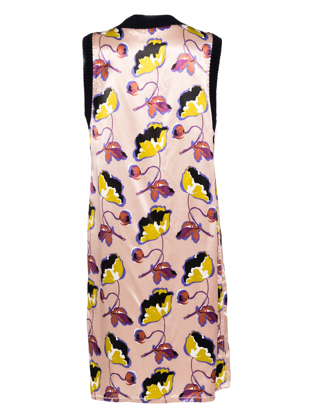 Miu Miu sleeveless floral dress with vibrant print, lightweight fabric, and feminine design, perfect for warm weather occasions.