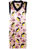 Miu Miu sleeveless floral dress with vibrant patterns, lightweight fabric, and a stylish summer design.