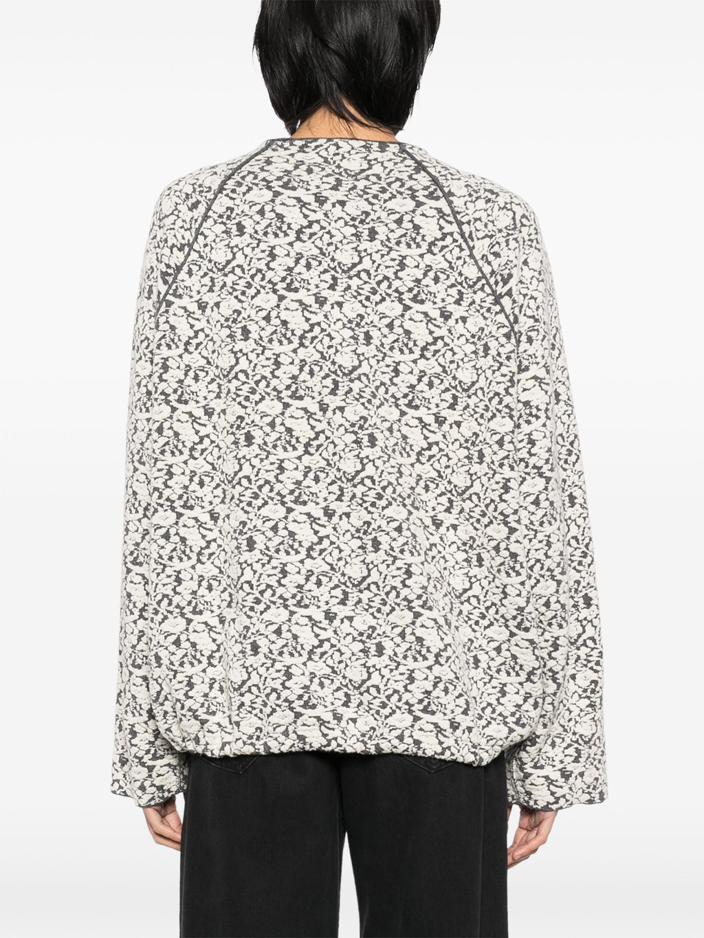 Chloé patterned jacquard wool jumper, cozy tops with intricate knit design, in neutral tones, displayed on a hanger.