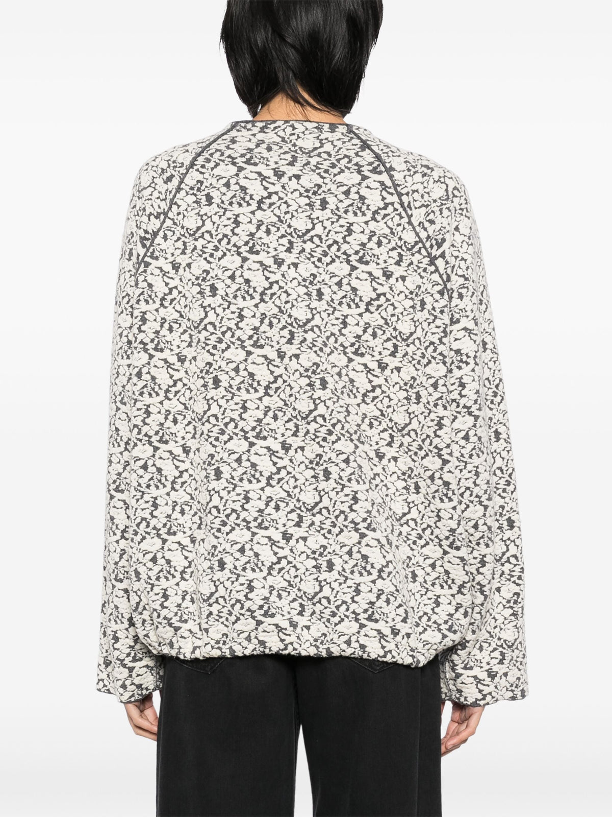 Chloé patterned jacquard wool jumper, cozy tops with intricate knit design, in neutral tones, displayed on a hanger.