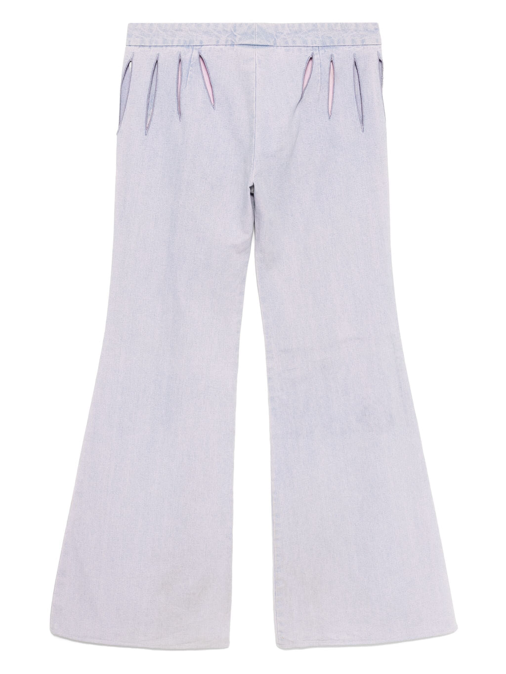 Chloé lilac cut-out jeans trousers with stylish design and distressed details, shown on a model.