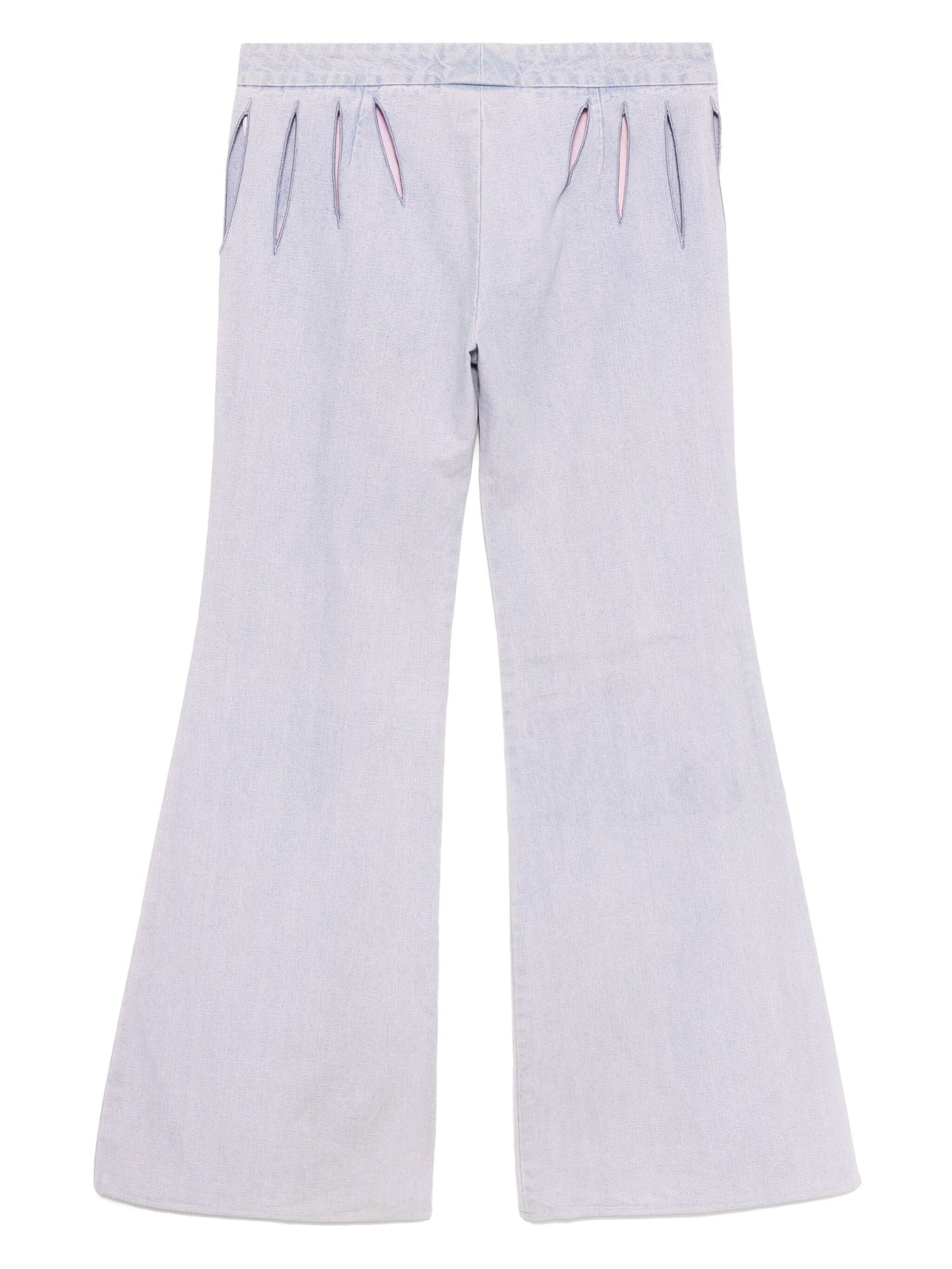 Chloé lilac cut-out jeans trousers with stylish design and distressed details, shown on a model.
