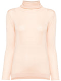Chloé peach cashmere turtleneck jumper, soft knit top with high neckline and long sleeves, cozy luxury fashion.