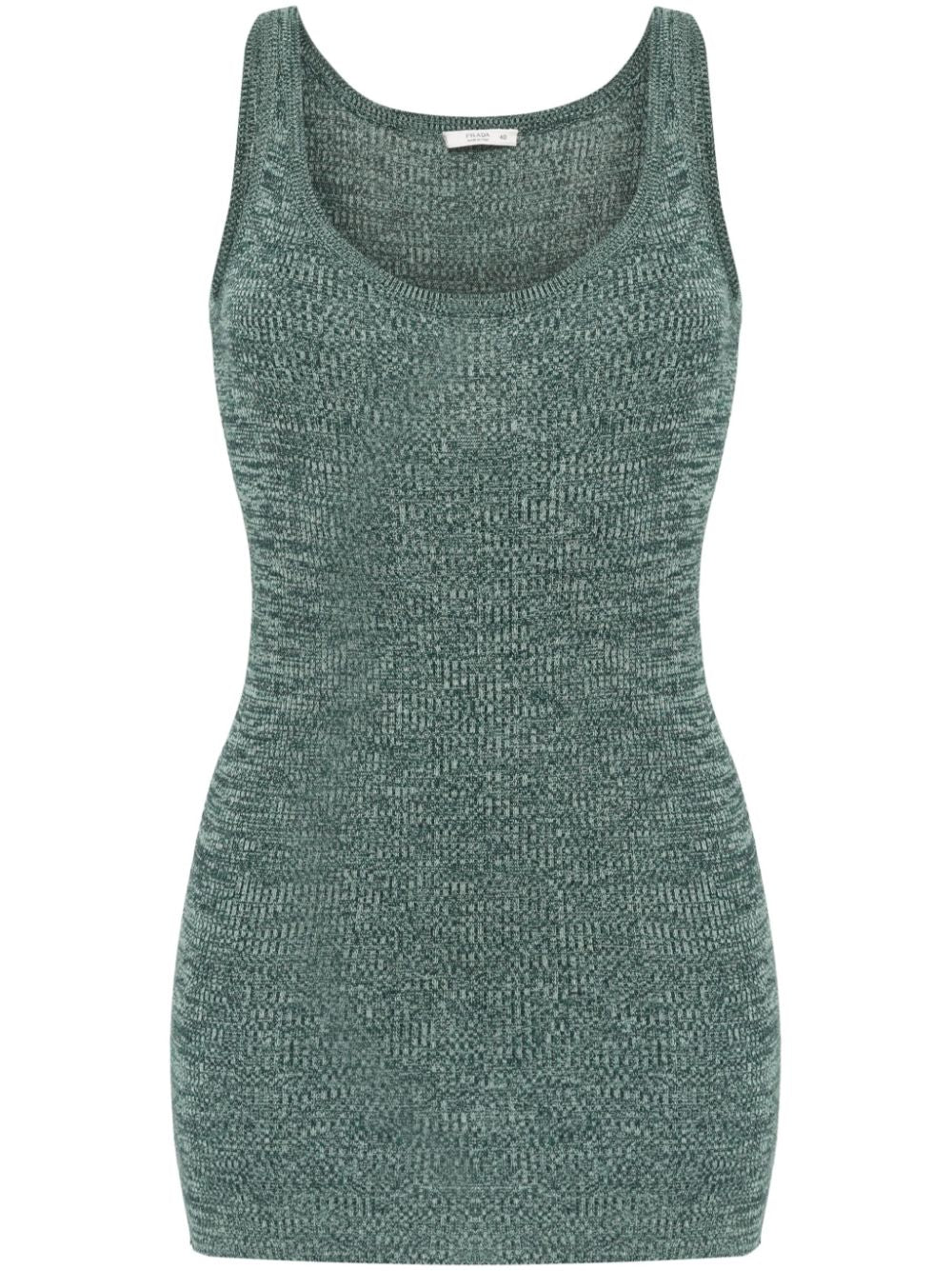 Aqua green Prada knitted top from the 2000s with a fitted design, featuring textured knit fabric and short sleeves.