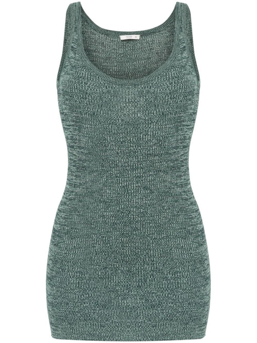 Aqua green Prada knitted top from the 2000s with a fitted design, featuring textured knit fabric and short sleeves.