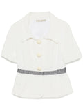 White Balenciaga blazer by Ghesquière, tailored blazer with structured fit, lapel collar, and sleek design, perfect for stylish outfits.
