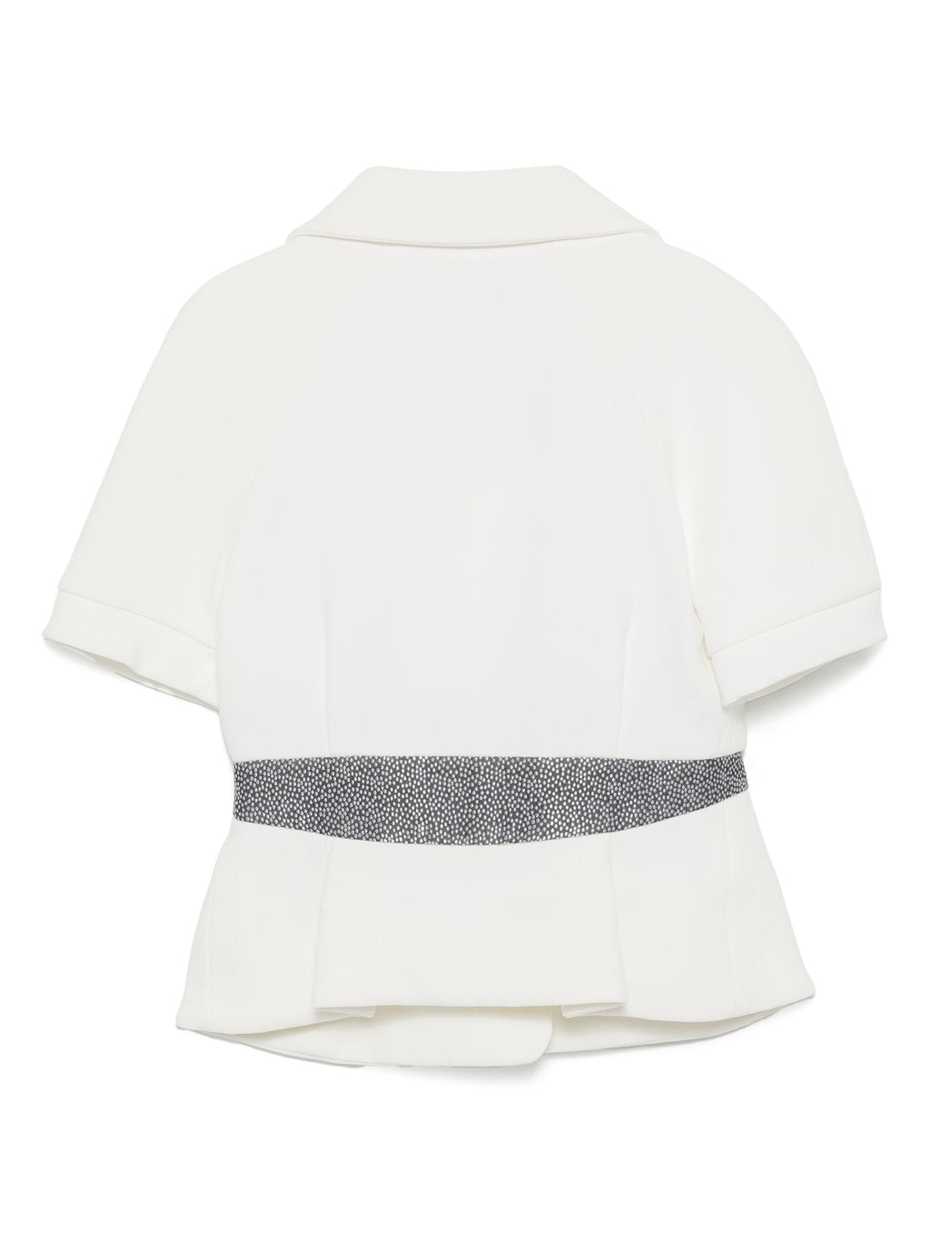 White Balenciaga blazer by Ghesquière, tailored fit, with clean lines and structured collar, perfect for a sophisticated look.
