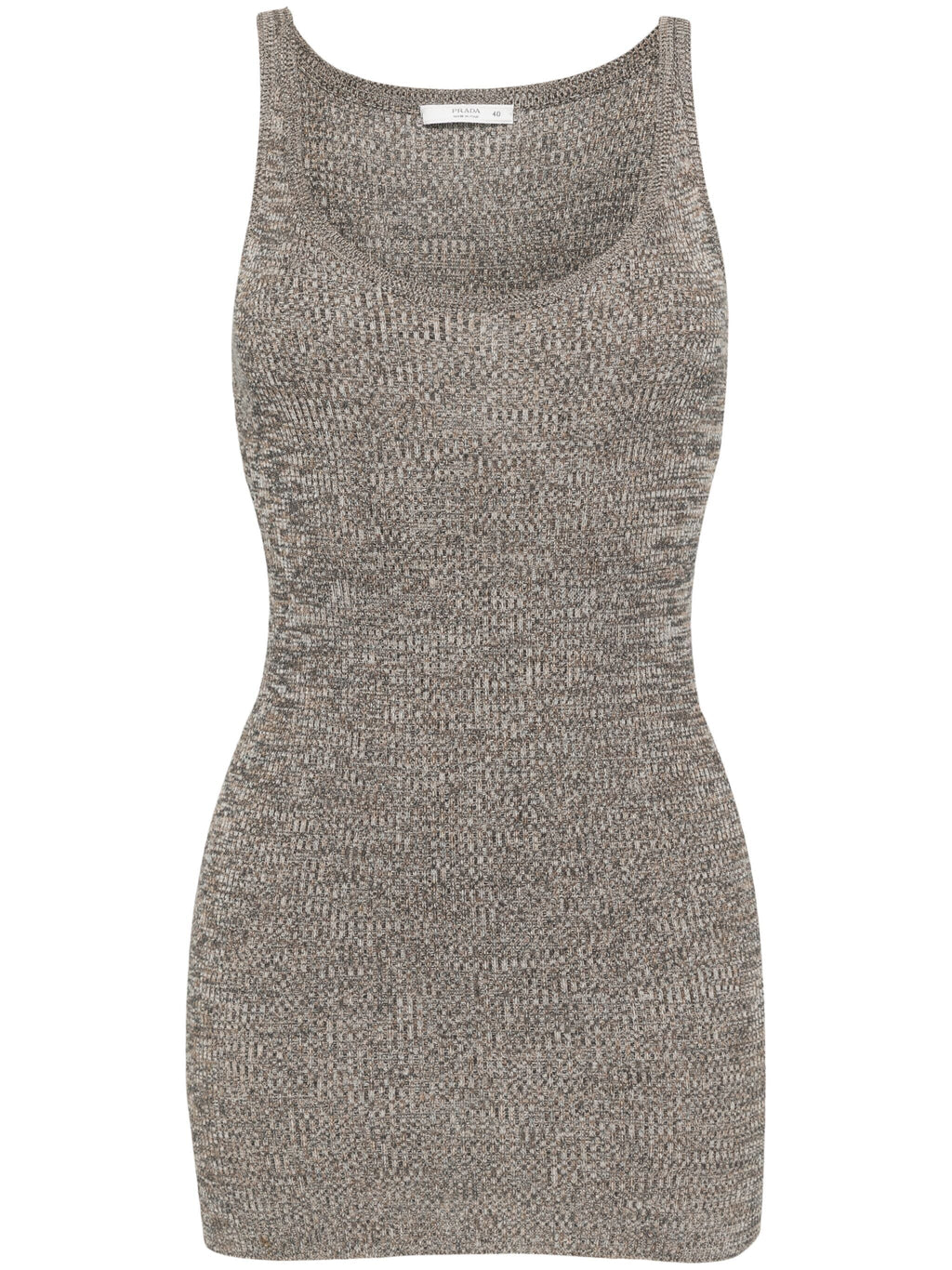 Brown 2000s Prada knitted top with ribbed cuffs and neckline, featuring a fitted, stylish design.
