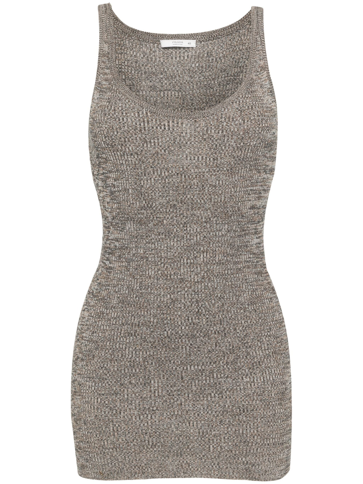 Brown 2000s Prada knitted top with ribbed cuffs and neckline, featuring a fitted, stylish design.