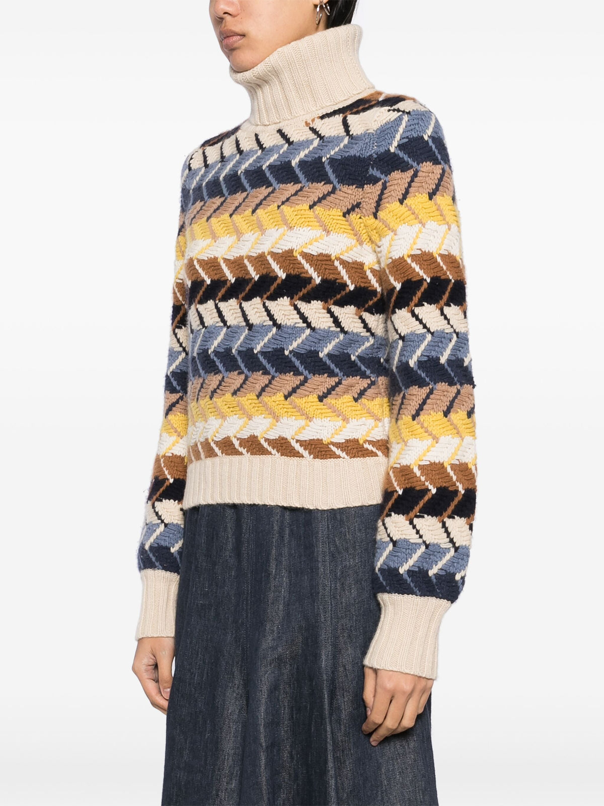 Chloé multicoloured knit jumper, cozy tops with vibrant striped pattern, soft fabric, and classic crew neckline.