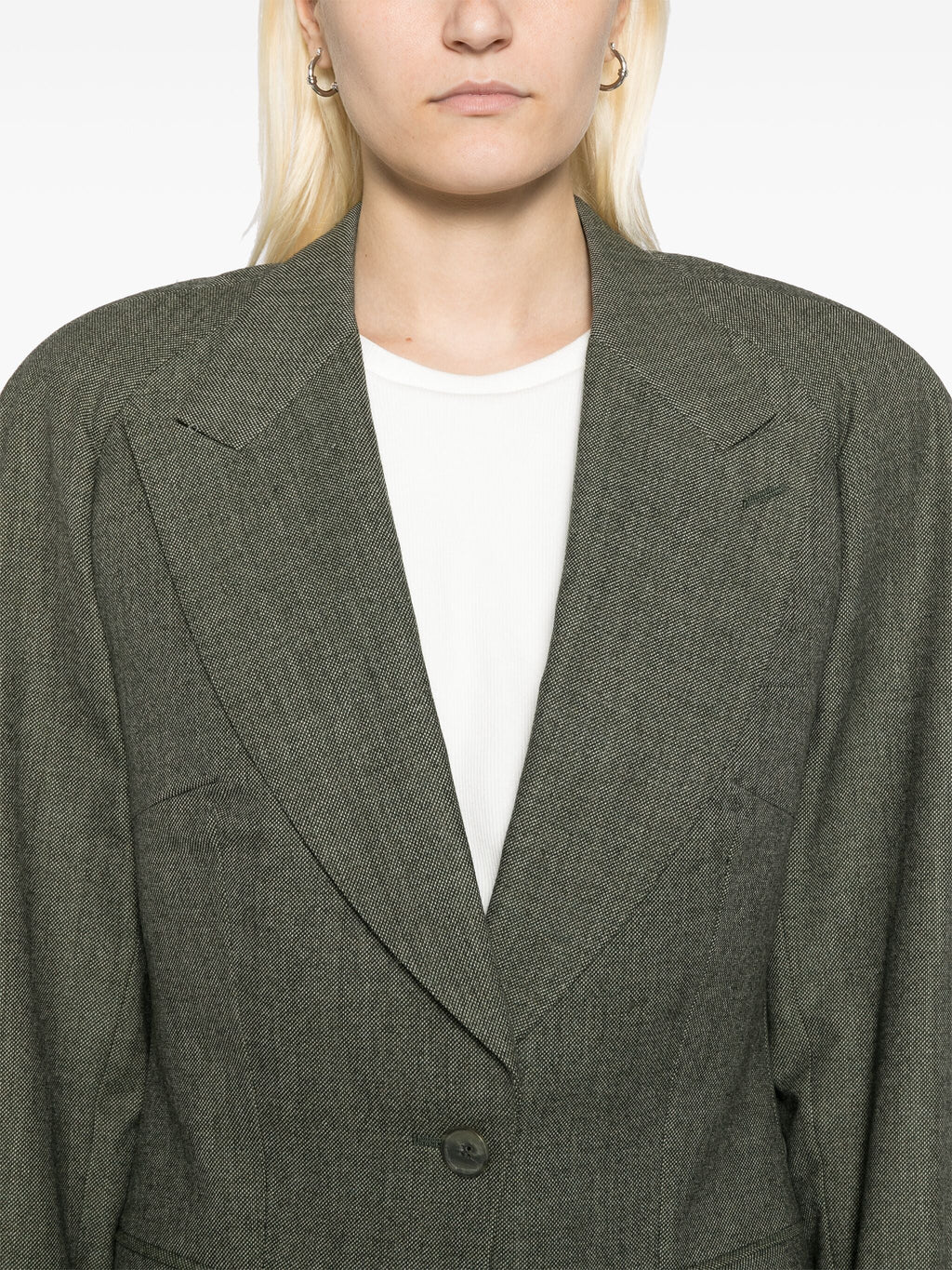 Chloé green blazer, tailored jacket with lapel collar and long sleeves, styled for a chic, sophisticated look.