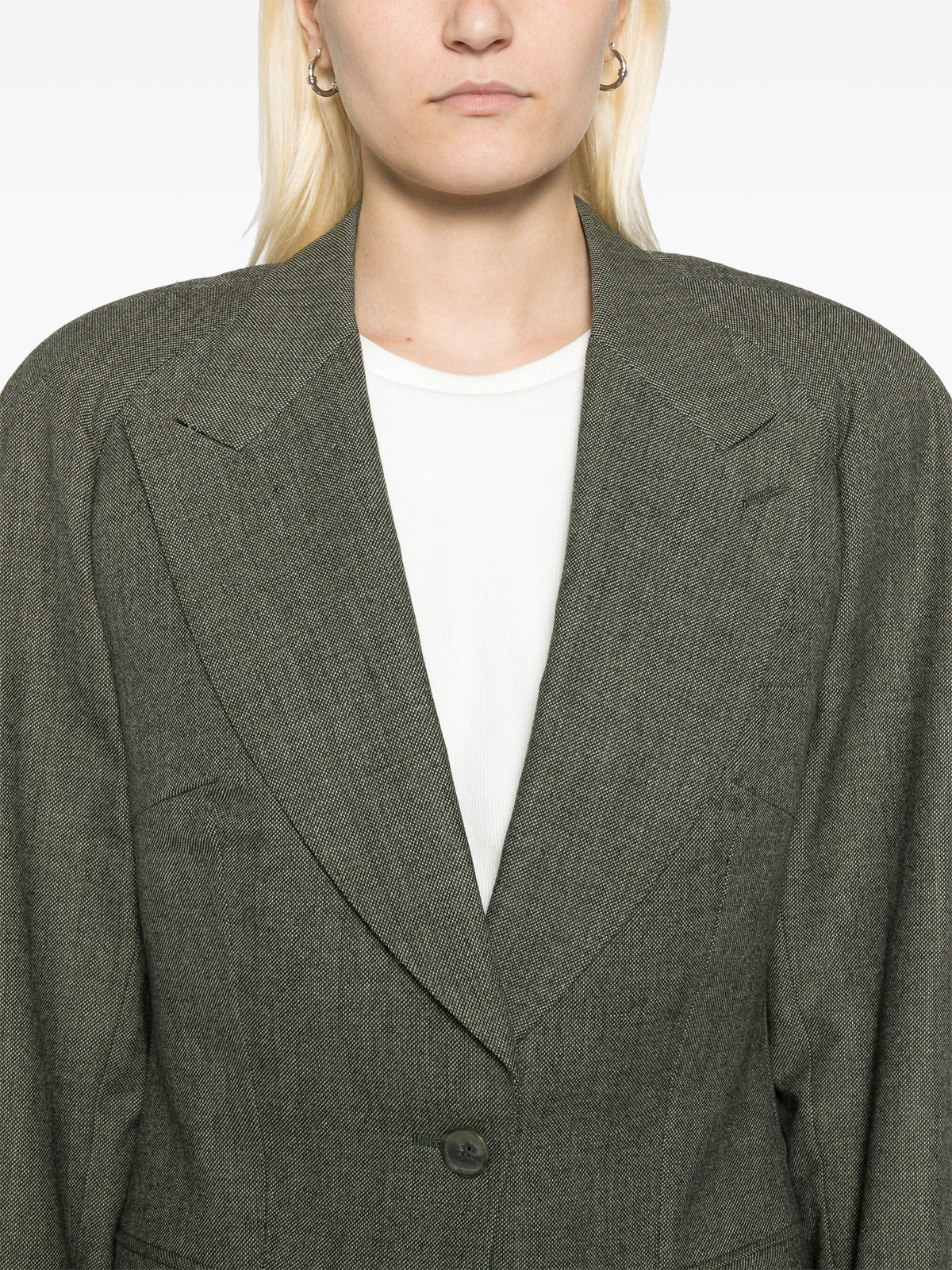 Chloé green blazer, tailored jacket with lapel collar and long sleeves, styled for a chic, sophisticated look.